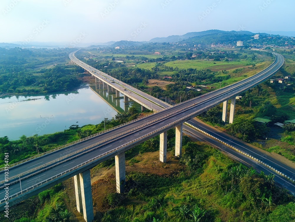 Obraz premium BRICS infrastructure projects, featuring road, bridge, and rail construction