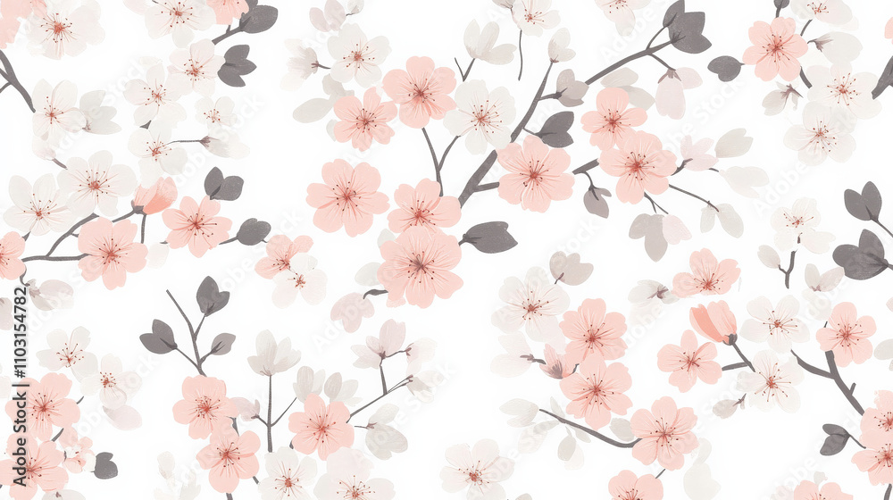 Fototapeta premium A clean Japanese pattern featuring small sakura flower