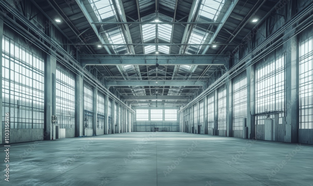Empty industrial warehouse with large windows and concrete floor. Empty industrial warehouse with large windows and concrete floor.