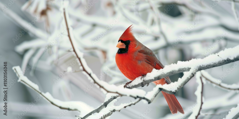 A red cardinal perched on a snowy branch, winter card
A red cardinal perched on a snowy branch, winter card