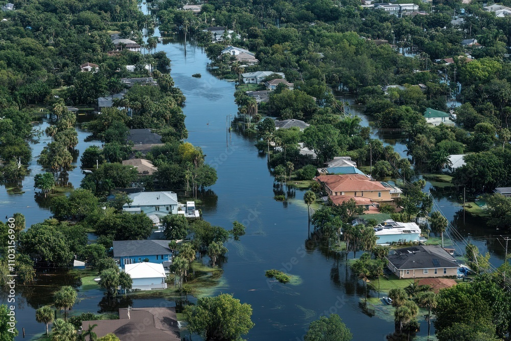 Fototapeta premium Communities impacted by hurricanes showing damage and resilience