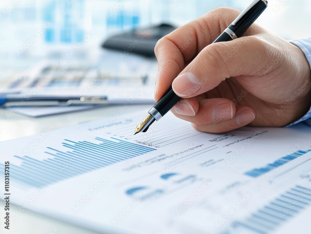 property loan credit amortization concept.A close-up of a hand writing on a report filled with graphs, charts, and data analysis, highlighting business and financial insights. property loan credit amortization concept.A close-up of a hand writing on a report filled with graphs, charts, and data analysis, highlighting business and financial insights.