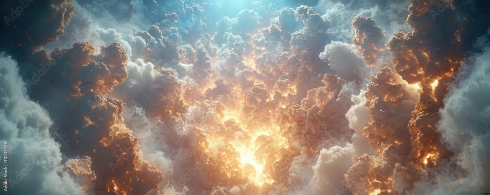 Golden Hour Cloudscape Aerial View of Dramatic Sky Heavenly Light Golden Hour Cloudscape Aerial View of Dramatic Sky Heavenly Light