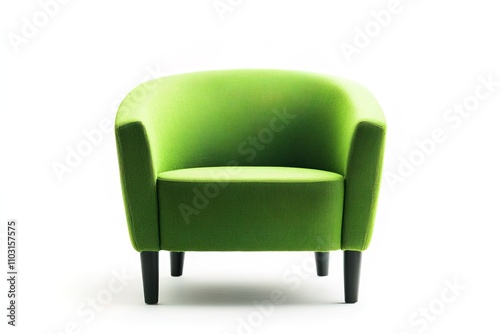 front view modern stylish minimalist green armchair isolated on white background