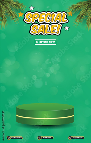 special sale discount portait template banner with blank space 3d podium for social media post product sale with abstract gradient green background design12 photo