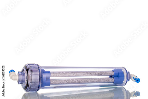One bioactivator cartridge for standard reverse osmosis water purification systems, isolated on a white background. photo
