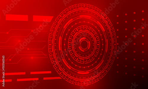 red lines circuit connecting circle high technology abstract background