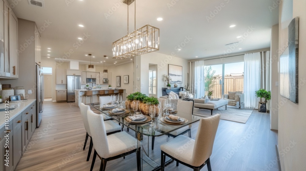 Modern Bright Open Concept Living Room and Dining Area Interior Modern Bright Open Concept Living Room and Dining Area Interior