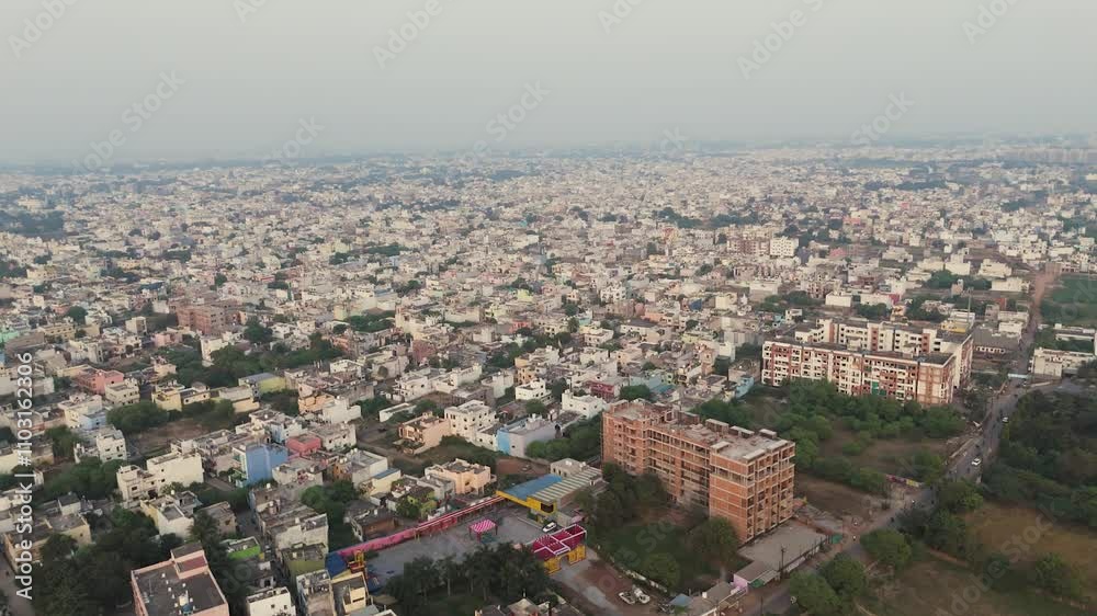Drone view of Raipur cityscape, Aerial view of Raipura area, Urban landscape of Raipur, Scenic city top view, Modern cityscape Chhattisgarh, Residential layout aerial shot, Vibrant city stock video. Drone view of Raipur cityscape, Aerial view of Raipura area, Urban landscape of Raipur, Scenic city top view, Modern cityscape Chhattisgarh, Residential layout aerial shot, Vibrant city stock video.
