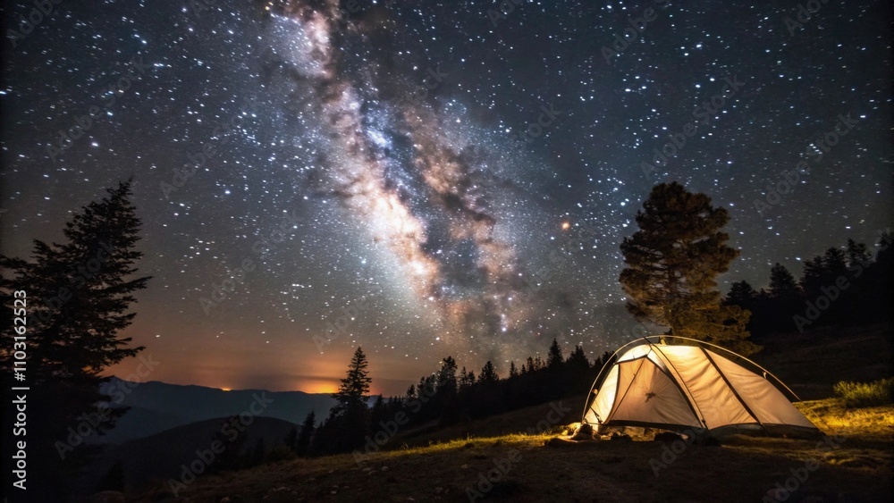 Stargazing at a campsite under the Milky Way Stargazing at a campsite under the Milky Way