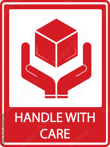 Sticker design of Handle With Care, red Fragile warning label vector