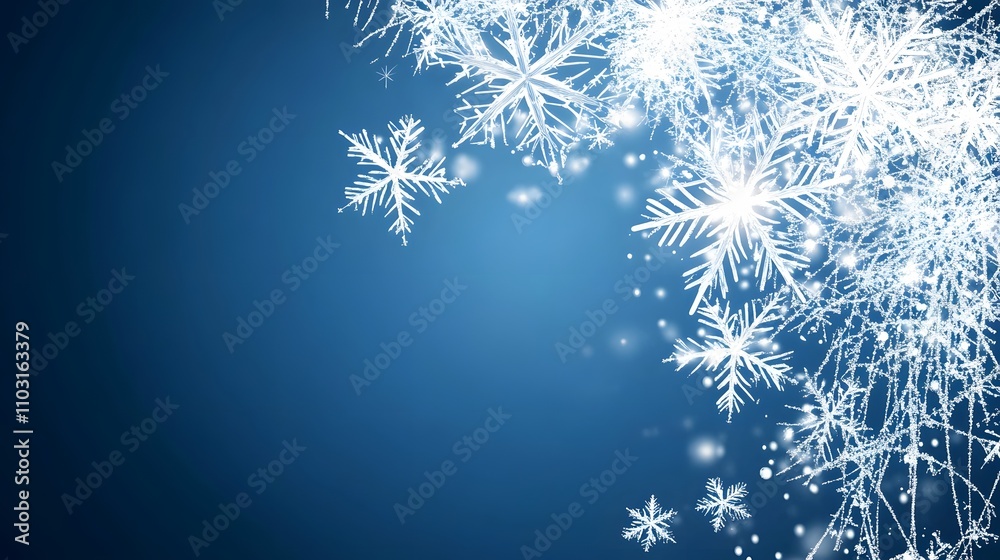 Illustration of a winter landscape with large white snowflakes falling over gently rolling snowy hills against a dark blue sky, creating a festive atmosphere... Illustration of a winter landscape with large white snowflakes falling over gently rolling snowy hills against a dark blue sky, creating a festive atmosphere...
