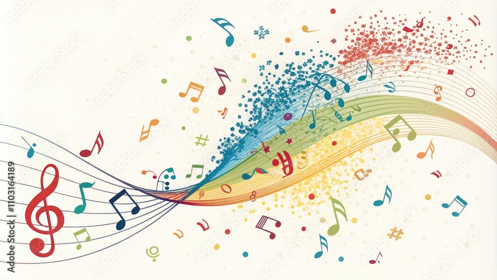 Vibrant musical notes creating a lively sound wave Vibrant musical notes creating a lively sound wave