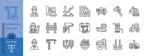 Building and construction line icons vector set collection. Linear icon isolated on white blackground.