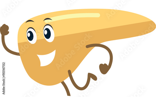 A cartoon character with a yellow body and a smiling face