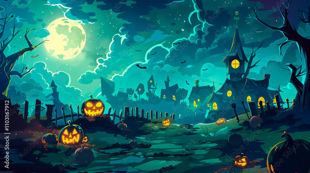 A black cat sits atop a fence, surrounded by pumpkins and cobwebs. A black cat sits atop a fence, surrounded by pumpkins and cobwebs.
