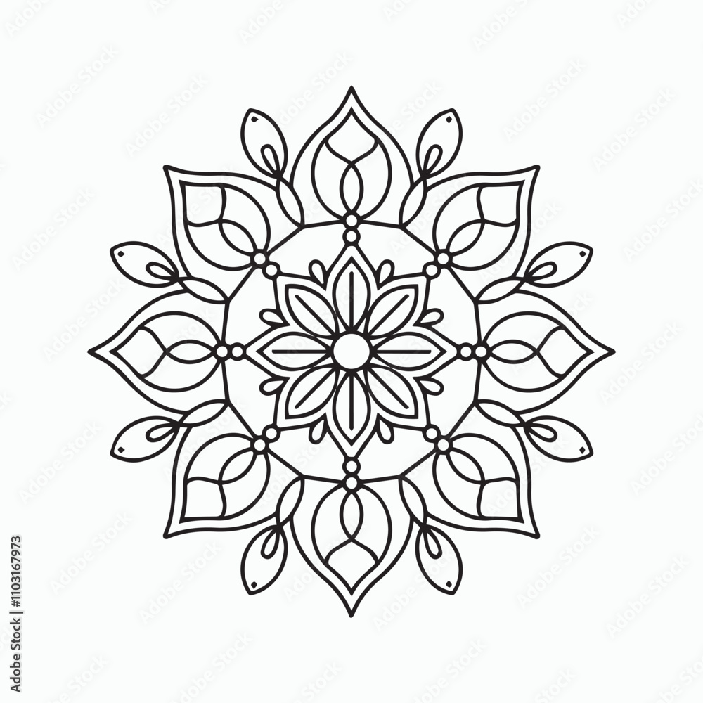 easy floral mandala design with clean lines for Kids coloring book page easy floral mandala design with clean lines for Kids coloring book page
