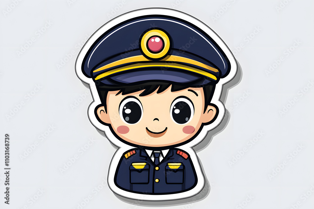 Cute Train Attendant Vector Sticker Illustration Cute Train Attendant Vector Sticker Illustration