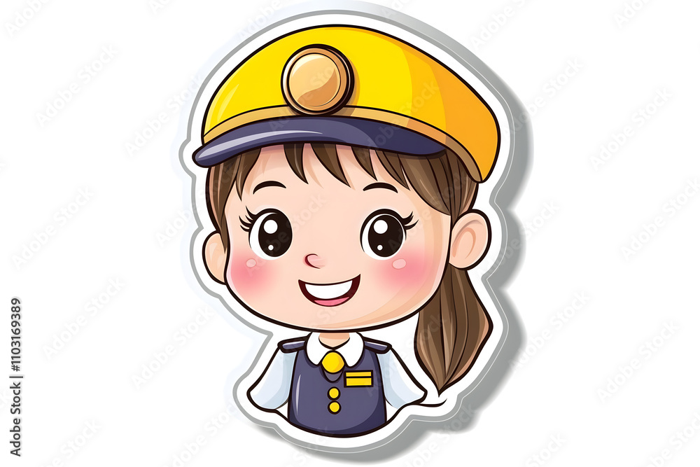 Cute Train Attendant Vector Sticker Illustration Cute Train Attendant Vector Sticker Illustration