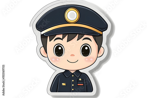 Cute Train Conductor Sticker Illustration