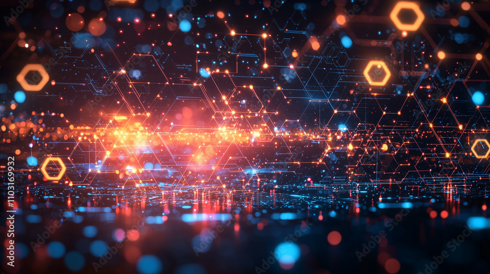 Obraz premium A futuristic background featuring interconnected circles and glowing lines, creating a sleek digital design with a high-tech, modern feel.