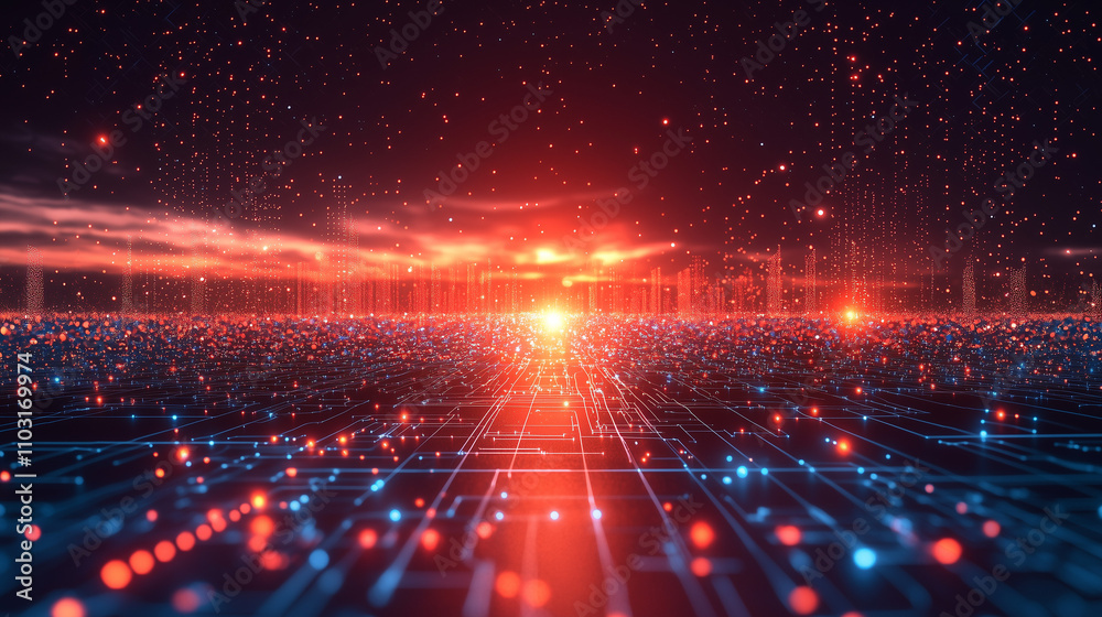 Obraz premium A futuristic background featuring interconnected circles and glowing lines, creating a sleek digital design with a high-tech, modern feel.