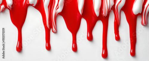 Abstract red dripping paint on a white background photo