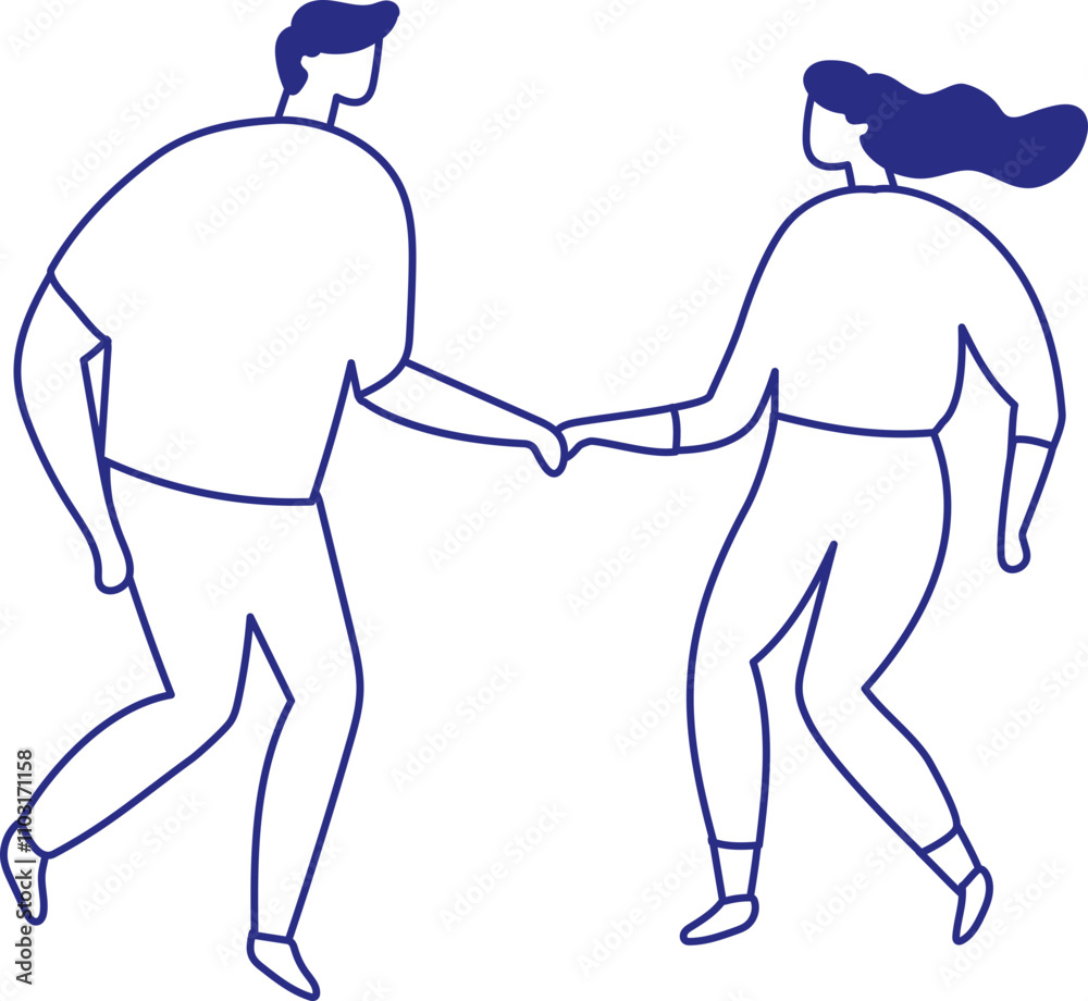 Stylized vector art line hand drawn couple in love silhouette isolated. Stylized vector art line hand drawn couple in love silhouette isolated.