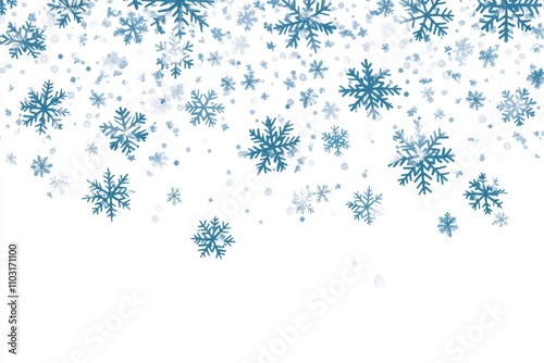 Blue snowflakes falling on a white background.