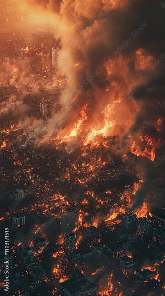 Burning Cityscape: A Destructive Blaze Burning Cityscape: A Destructive Blaze