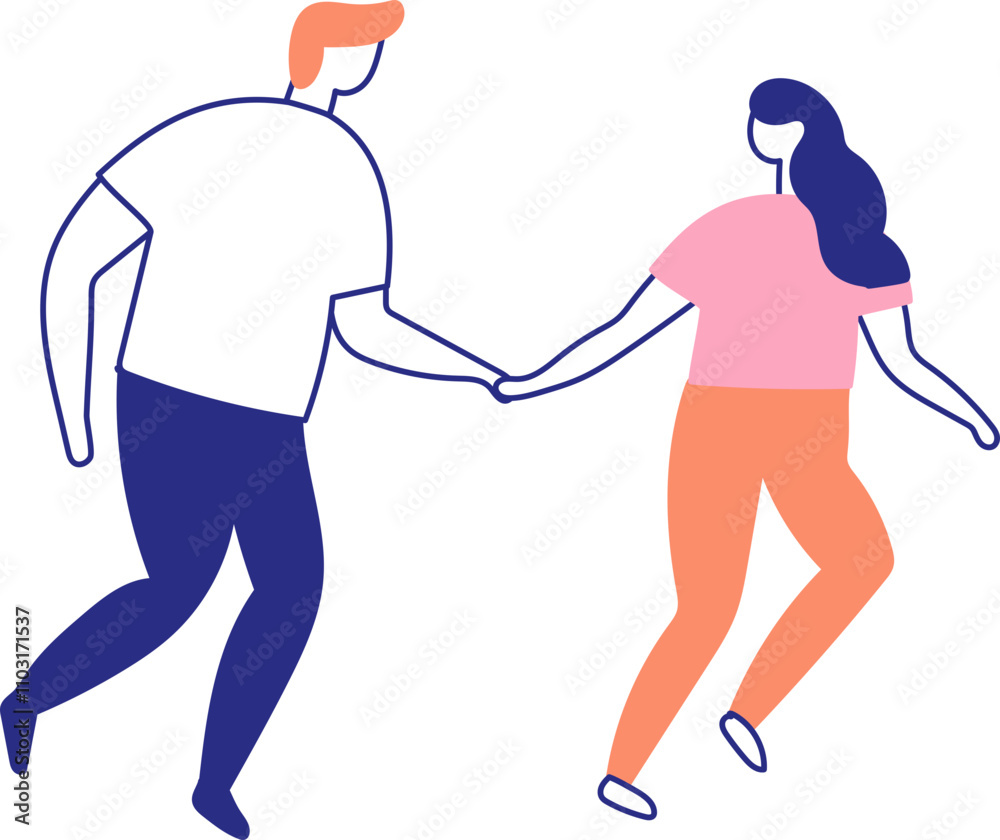 Stylized vector art line hand drawn happy couple  silhouette isolated. Man and woman