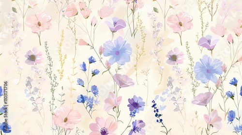 A seamless floral pattern on a beige background.