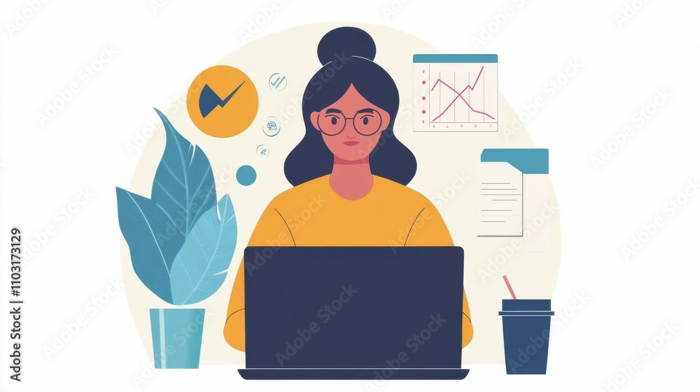 Professional woman analyzing financial graphs on a laptop, focused trading, remote work, business finance. Professional woman analyzing financial graphs on a laptop, focused trading, remote work, business finance.
