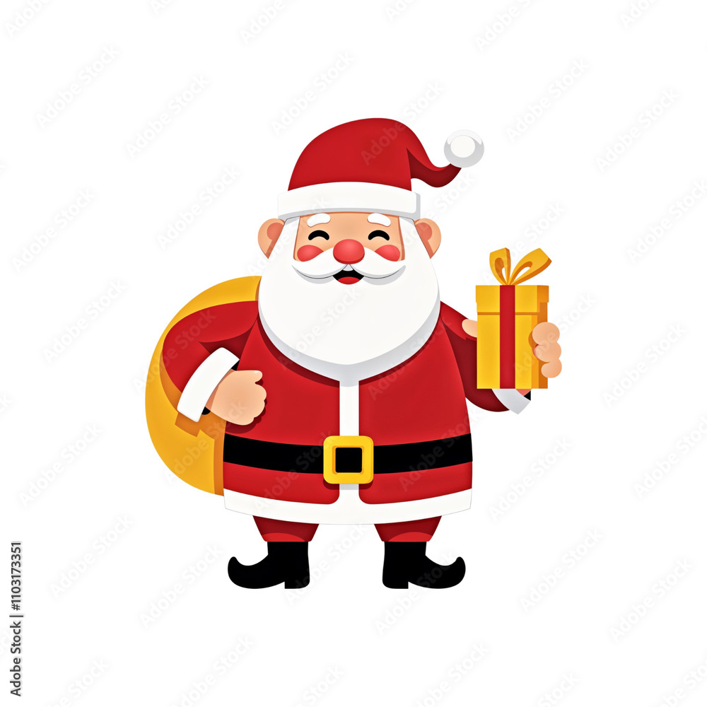 cartoon drawn Santa Claus with gift box isolated on transparent background. Santa png. Christmas. New year