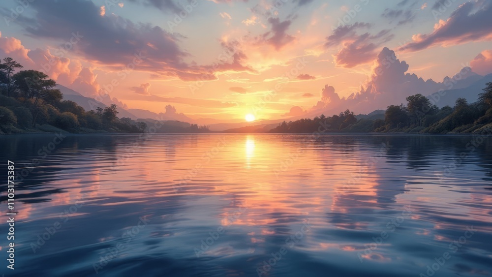 Long exposure captures a stunning river sunset. Long exposure captures a stunning river sunset.