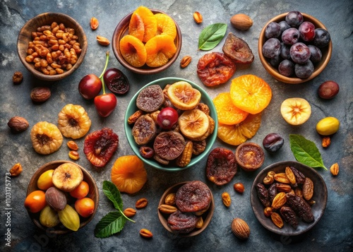 Vibrant Dried Fruit Icons Set - Visualize Nature's Delights with Colorful Symbols of Health, Wellness, and Nutrition for Culinary and Dietary Inspiration photo