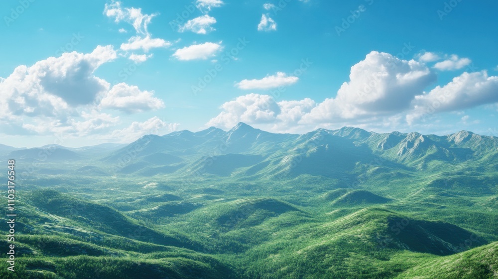 Majestic green mountains under a clear blue sky Majestic green mountains under a clear blue sky