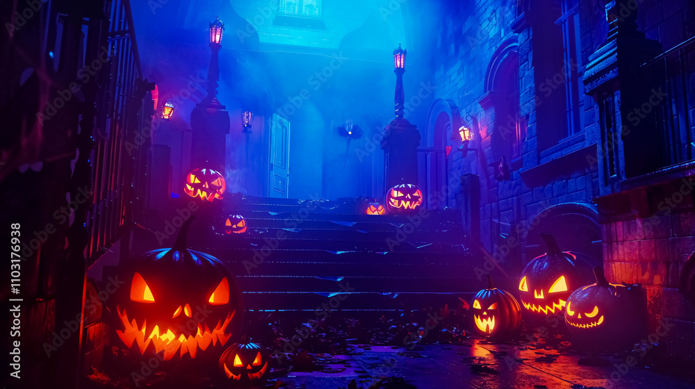 A spooky carnival features eerie rides and haunting clowns under a full moon. A spooky carnival features eerie rides and haunting clowns under a full moon.