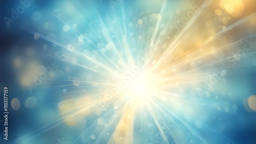 A vibrant burst of light with soft bokeh effects in blue and gold tones.