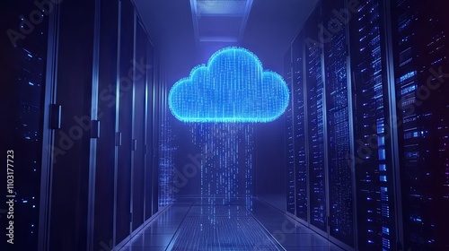 Cloud Computing Data Center: Digital Rain and Server Racks