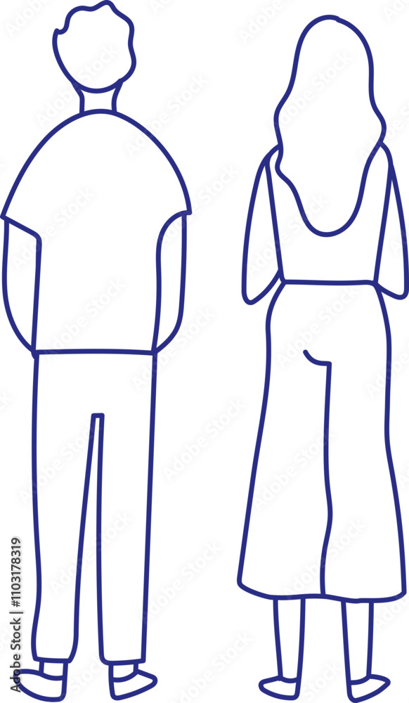 Couple back view silhouette. Stylized vector line person isolated. Human body Couple back view silhouette. Stylized vector line person isolated. Human body