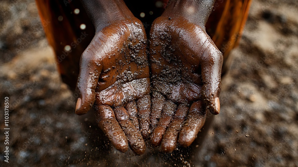Close Up of Muddy Hands in Soil - A Symbol of Hard Work and Labor Close Up of Muddy Hands in Soil - A Symbol of Hard Work and Labor