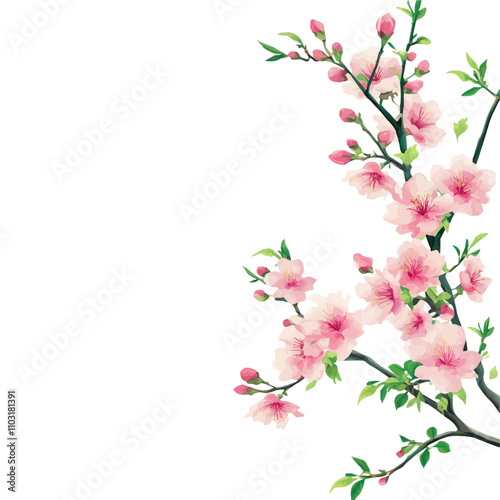 Wallpaper Mural Branch of sakura with flowers and leaves on white background. Cherry blossom spring design. Vector illustration Torontodigital.ca