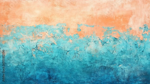 Colorful vibrant aged horizontal background with medium turquoise, pastel orange, and royal blue colors textured vintage design for creative projects, digital art, graphic design. photo