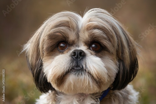 a close up of an adorable shih tzu face