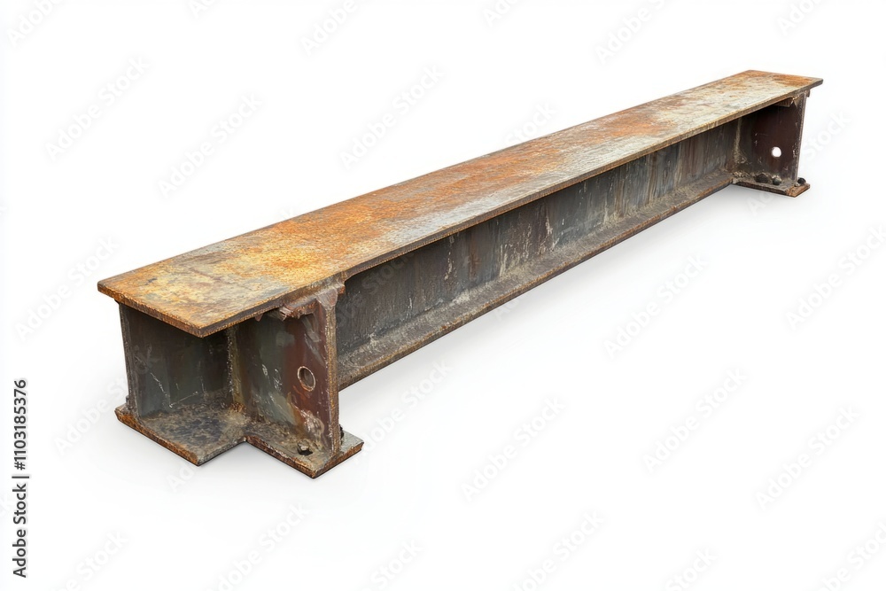 Rusty steel beam lying on a white background. It represents industrial strength and durability. Perfect for construction and engineering themes. Generative AI Rusty steel beam lying on a white background. It represents industrial strength and durability. Perfect for construction and engineering themes. Generative AI