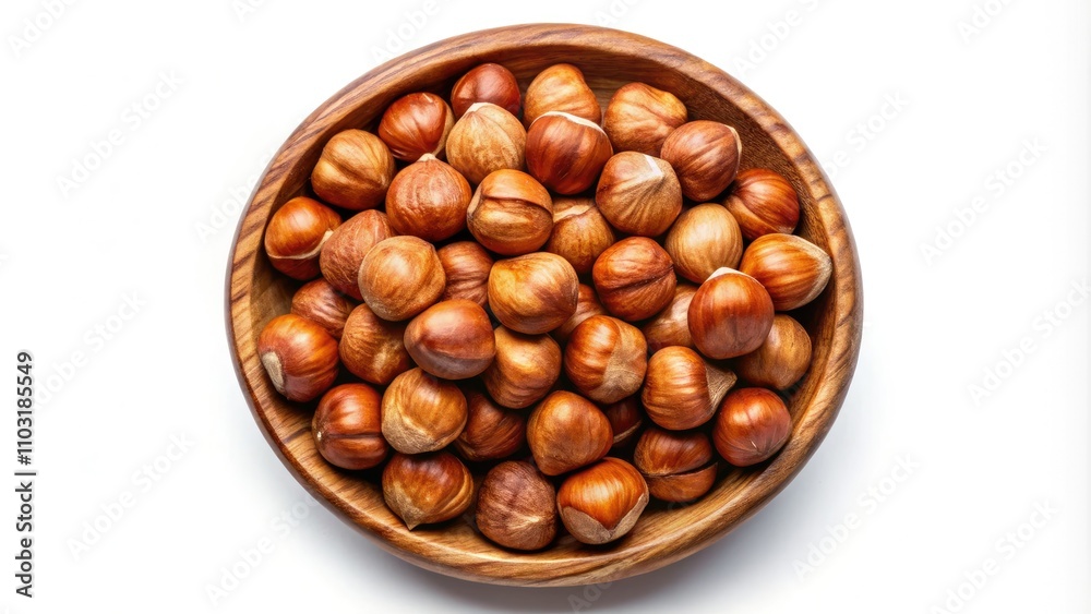 Peeled Hazelnuts in a Wooden Bowl Isolated on White Background - Healthy Snack, Nutty Flavor, Natural Ingredients, Culinary Use, Organic Food, Top View Photography Peeled Hazelnuts in a Wooden Bowl Isolated on White Background - Healthy Snack, Nutty Flavor, Natural Ingredients, Culinary Use, Organic Food, Top View Photography