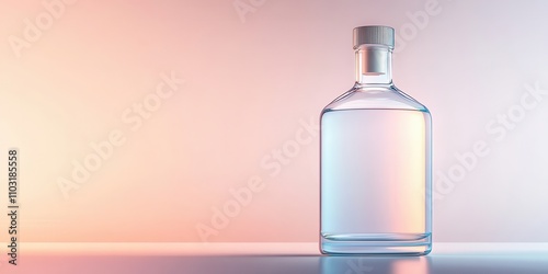 Premium minimalistic vodka bottle with a sleek silver cap, elegantly glowing in soft light.