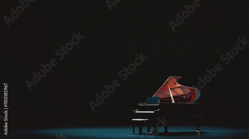 A grand piano Over black Studio Background.