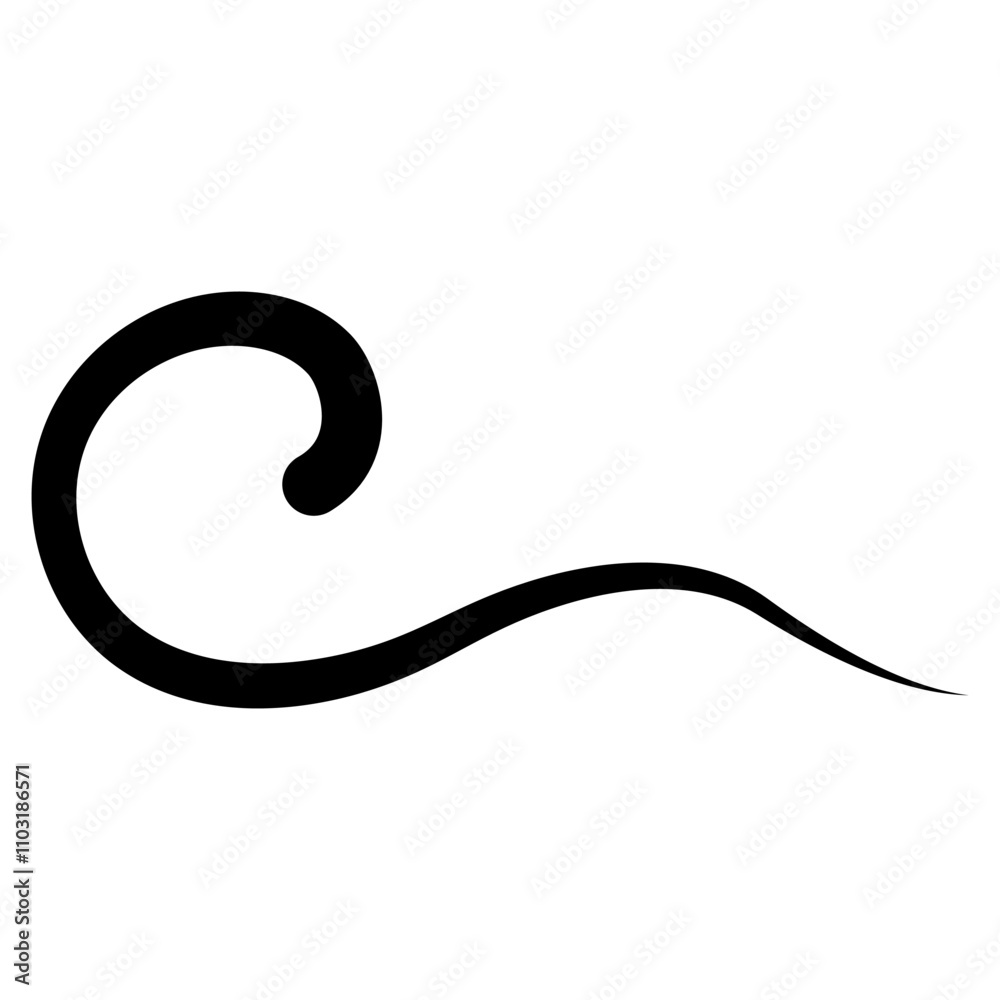 Black curly line, wavy swoosh strip elegant swirl Black curly line, wavy swoosh strip elegant swirl